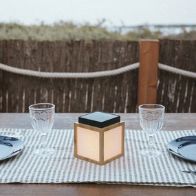 Candeeiro de Mesa em Bambu com Efeito Chama Incluindo LED Recarregável Solar IP44 - Vega Moderno
