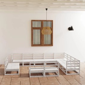 12 pcs conjunto lounge de jardim pinho sólido branco