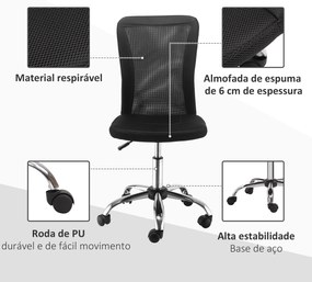 Cadeira de Escritório de Malha Giratória sem Apoio para os Braços com Altura Ajustável Carga 43x58x90-100 cm Preto