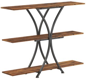 HOMCOM Mesa Consola de 3 Níveis Estilo Industrial com 2 Prateleiras Abertas e Estrutura Metálica em X Consola Estreita 110x30x91 cm Castanho Rústico | Aosom Portugal