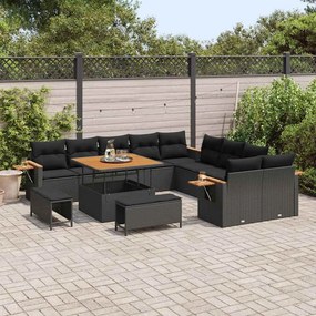Conjunto de Sofás de Jardim vidaXL de 13 Peças com Almofadas Preto Pol