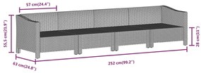 8 pcs conjunto lounge de jardim c/ almofadões vime PE cinzento