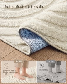 Tapete sala, quarto 3D 170 x 120 cm, lavável na máquina e antiderrapante branco creme