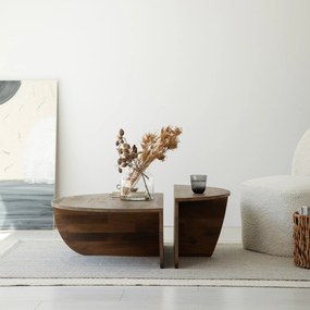 Conjunto de Mesas de Café Podium - Cor Nogueira - 90x30x60cm e 85x30x3