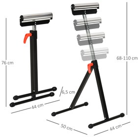 Cavalete Telescópico com Rolo Dobrável e Altura Ajustável entre 68-110cm com Manivela de Bloqueio Carga Máx. 60/90kg Preto e Prata