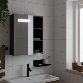 vidaXL Armário espelhado p/ casa de banho c/ LEDs 45x13x52 cm preto