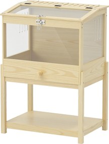 Gaiola para hamsters em madeira, elevada, com tabuleiro de arrumação e tampa que se abre, 83,2 x 50 x 103 cm, com acabamento em madeira natural