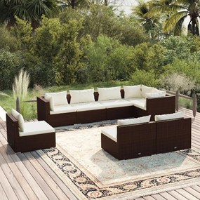 vidaXL 8 pcs conjunto lounge jardim c/ almofadões vime PE castanho