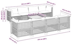 9 pcs conjunto de sofás p/ jardim c/ almofadões vime PE preto
