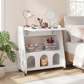 Secretária para Computador com Rodas, 78,5 x 57,5 x 80 cm, Ala Lateral Dobrável, Branco
