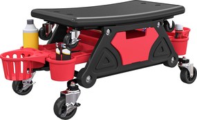 Banco de oficina móvel com capacidade para 135 kg, banco de mecânico com rodas e rotação de 360°, com prateleiras, 86 x 33 x 33 cm, vermelho