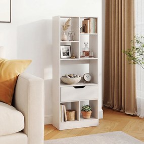 Estante Livreira com Gaveta, 50 x 24 x 130 cm, 7 Compartimentos, Branco