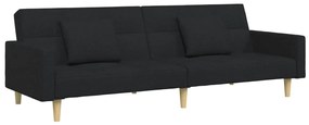 Sofá-cama de 2 lugares com apoio de pés tecido preto