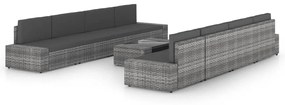 9 pcs conjunto lounge de jardim c/ almofadões vime PE cinzento