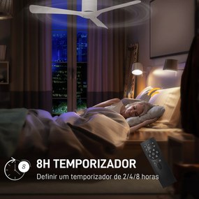 Ventoinha de Teto Silencioso 29W com Controlo Remoto Ø129 cm com 3 Lâminas Reversíveis 6 Velocidades e Temporizador Branco