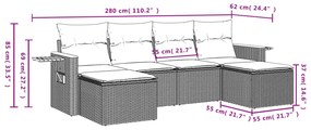 6 pcs conjunto de sofás p/ jardim c/ almofadões vime PE preto