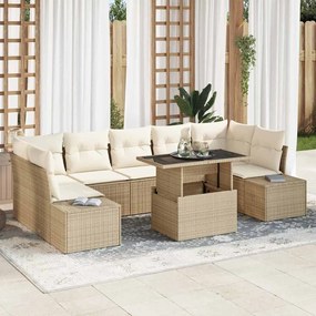 vidaXL Conjunto de Sofá de Jardim 8 Peças com Almofadas Bege em Rattan Sintético