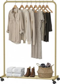 Guarda roupa aberto com rodas 40,5 x 91 x 158 cm, cabide com prateleira, 2 rodas com travão dourado