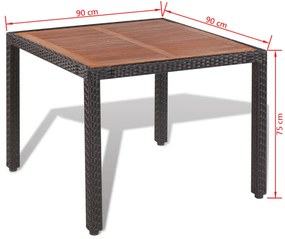 5 pcs conjunto jantar exterior com almofadões vime PE preto
