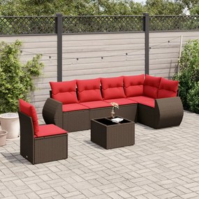 vidaXL 7 pcs conjunto de sofás jardim c/ almofadões vime PE castanho