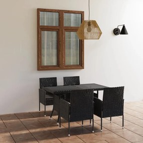 vidaXL 5 pcs conjunto de jantar para jardim vime PE preto