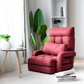 Sofá Cama de Chão individual dobrável com almofada multifuncional para quarto Sala de estar Varanda 67 x 65 x 72 cm Vermelho