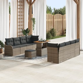 Conjunto de Sofá de Jardim com 11 Peças com Almofadas Cinza Poli Ratta