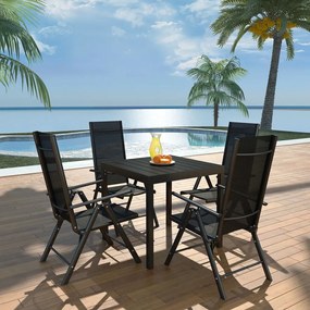 vidaXL 5 pcs conjunto de jantar para exterior alumínio e WPC preto