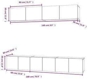 Conjunto móveis de TV 5 pcs madeira processada cinzento cimento