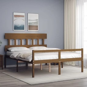 Cama idosos king size c/ cabeceira madeira maciça castanho-mel
