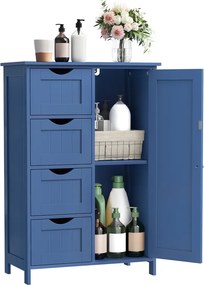 Armário de casa de banho 30 x 55 x 82 cm com 4 gavetas, azul marinho