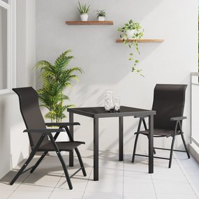 vidaXL Conjunto de Jantar 3 Peças Preto Rattan Poliéster