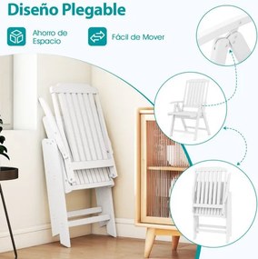 Cadeira dobrável para jardim em HDPE para todas as condições meteorológicas com apoios para os braços, encosto curvo e assento com ripas Branca