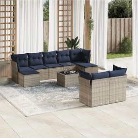 vidaXL 10 pcs conjunto sofás p/ jardim c/ almofadões vime PE cinzento