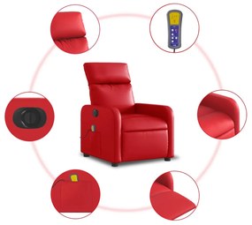 Poltrona massagens reclinável elétrica couro artif. vermelho