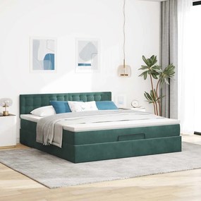 Estrutura de cama otomana com colchão 160x200 cm verde escuro