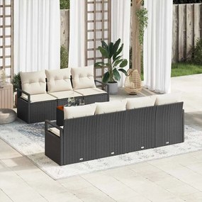 vidaXL Conjunto de Sofá de Jardim de 8 Peças com Almofadas Pretas de Rattan Sintético e Acácia