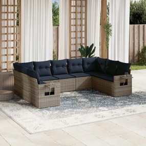 vidaXL 9 pcs conjunto sofás p/ jardim c/ almofadões vime PE cinzento