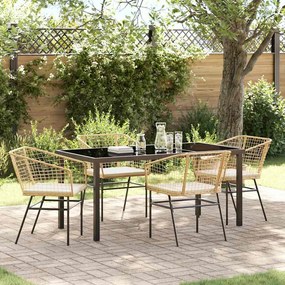 vidaXL Conjunto de Jantar de Jardim com 5 Peças e Almofadas de Rattan sintético Marrom.