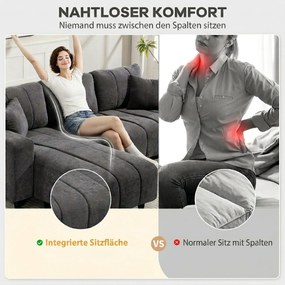 Sofá Chaise Longue Reversível 3 Lugares com 2 Almofadas Estofado em Linho e Estrutura em Aço 242x156x87 cm Cinzento Escuro