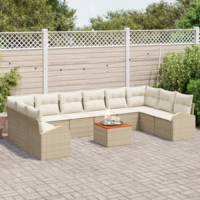 Conjunto de Sofás de Jardim com Almofadas vidaXL de 11 Peças Bege Vime