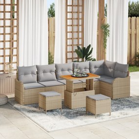 Conjunto de Sofá de Jardim vidaXL 9 Peças com Almofadas Bege Vime Poli