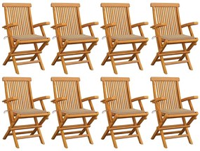 vidaXL Cadeiras de jardim c/ almofadões beges 8 pcs teca maciça