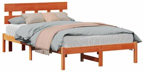 Estrado de Cama com Cabeceira Castanho Encerado 135x190 cm Madeira Sól