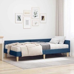 vidaXL Estrutura de Cama de Canto com Colchão 2 pcs Azul tecido