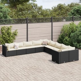 vidaXL 10 pcs conjunto sofás de jardim c/ almofadões vime PE preto