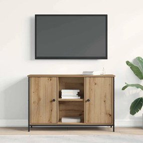 Armário de TV vidaXL Preto Carvalho 101x35x65 cm Madeira Ing. e Aço