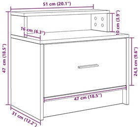 Mesa de cabeceira com gaveta 51x31x47 cm carvalho artisiano