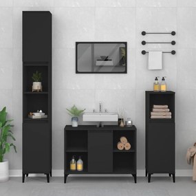 3 pcs conjunto móveis casa de banho derivados de madeira preto