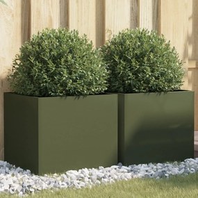 vidaXL Vasos/floreiras 2 pcs 42x40x39 cm aço verde azeitona
